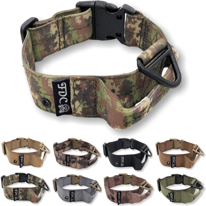 FDC Heavy Duty Dog Tactical Collar with Handle 1.5in Width Training Military Army TAG Hole Medium Large M, L, XL, XXL (XL: Neck 16" - 20", Camouflage) - Image 1